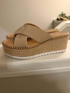 Soda Women Beige Criss Cross Platform Espadrille Wedge Sandals